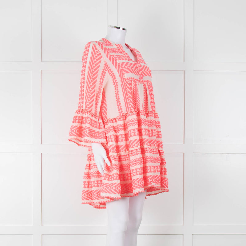Devotion Twins White Neon Pink Tiered Short Kaftan
