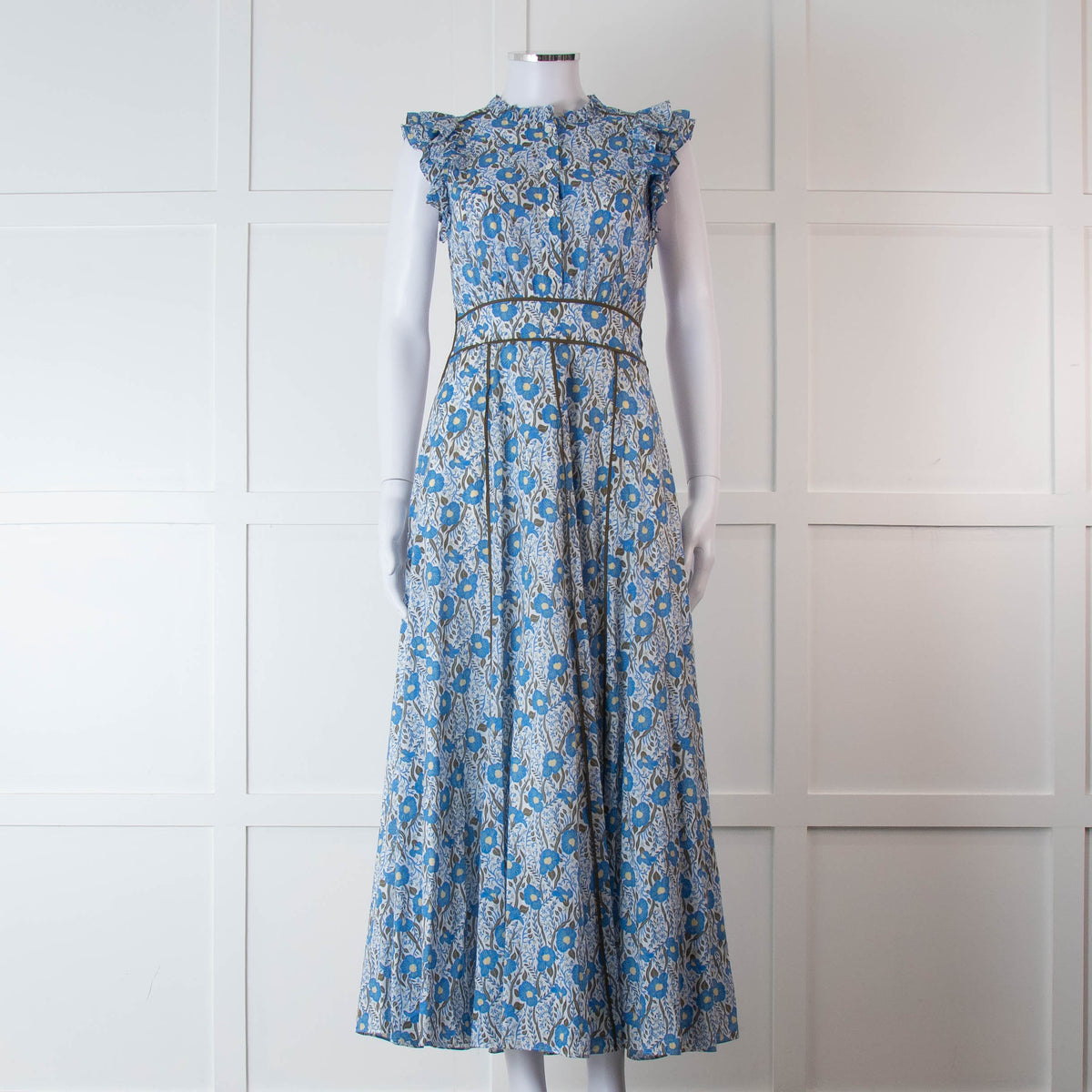 Me + Em White Blue Floral Cotton Sleeveless Maxi Dress