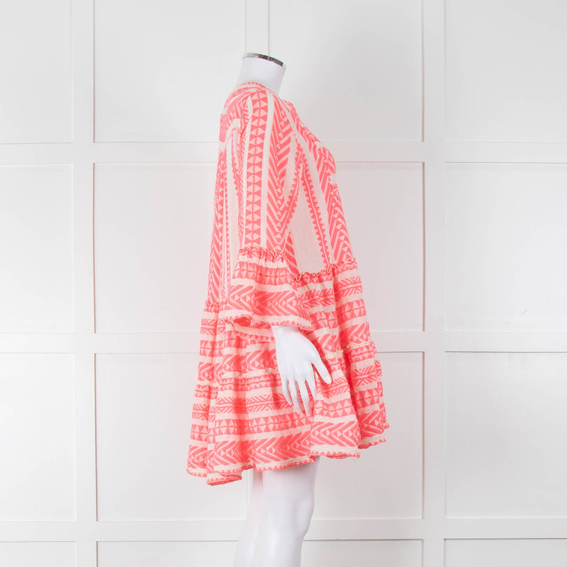 Devotion Twins White Neon Pink Tiered Short Kaftan