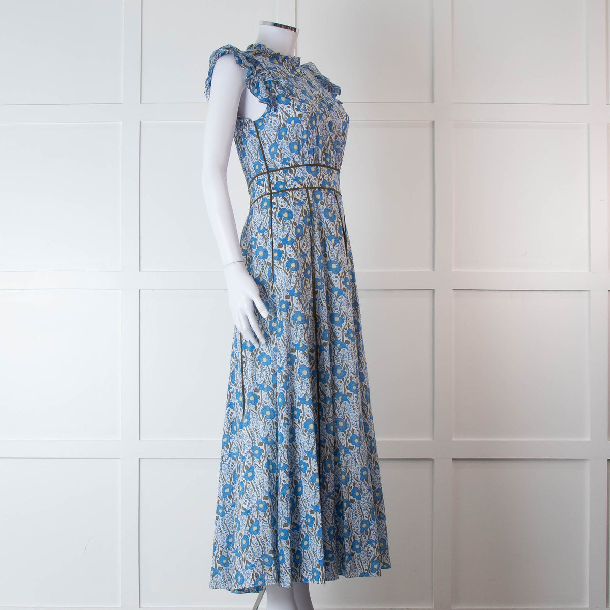 Me + Em White Blue Floral Cotton Sleeveless Maxi Dress