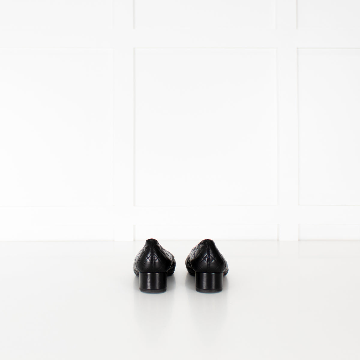 Chanel Black Quilted Block Heel Flats with Scallop Trim