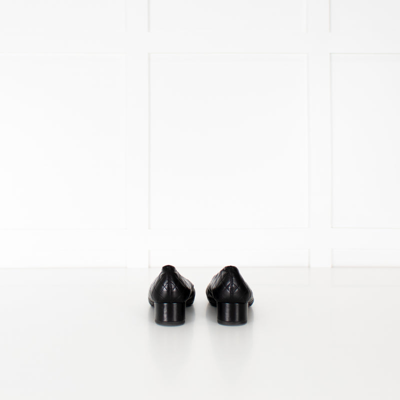 Chanel Black Quilted Block Heel Flats with Scallop Trim