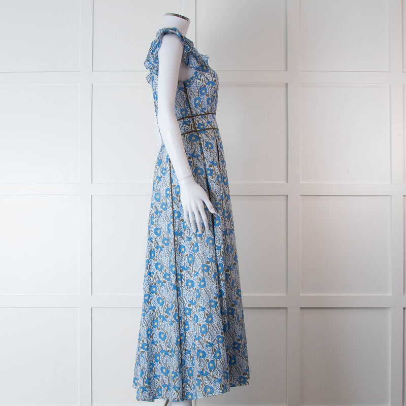 Me + Em White Blue Floral Cotton Sleeveless Maxi Dress
