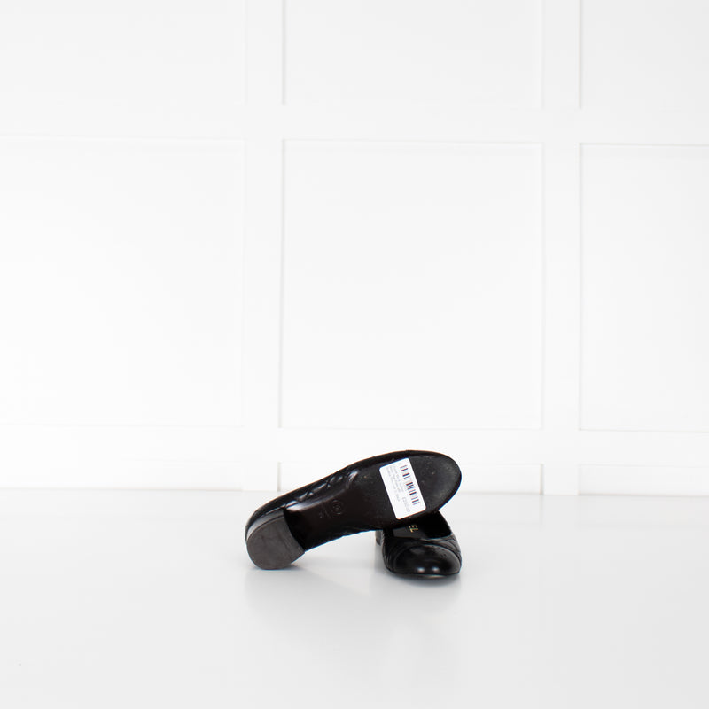 Chanel Black Quilted Block Heel Flats with Scallop Trim