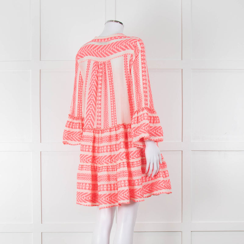 Devotion Twins White Neon Pink Tiered Short Kaftan