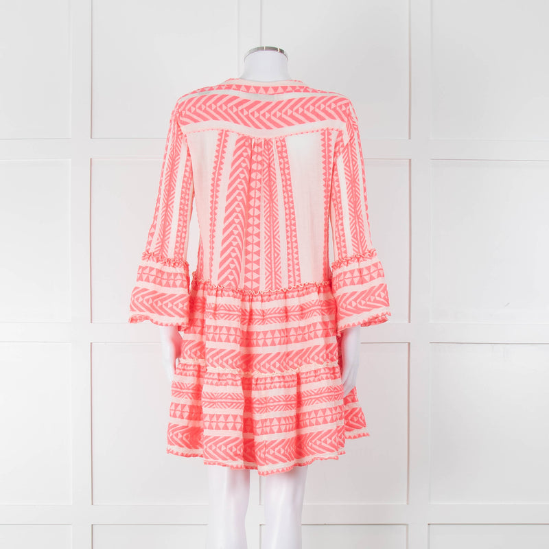 Devotion Twins White Neon Pink Tiered Short Kaftan