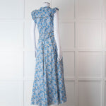 Me + Em White Blue Floral Cotton Sleeveless Maxi Dress