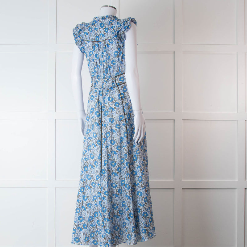 Me + Em White Blue Floral Cotton Sleeveless Maxi Dress