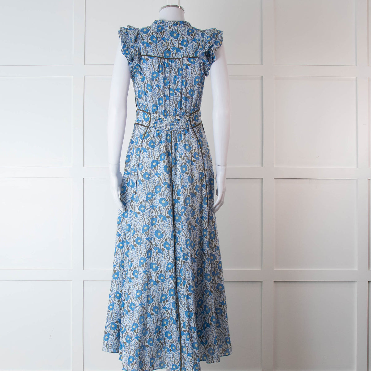 Me + Em White Blue Floral Cotton Sleeveless Maxi Dress