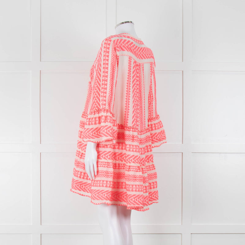 Devotion Twins White Neon Pink Tiered Short Kaftan