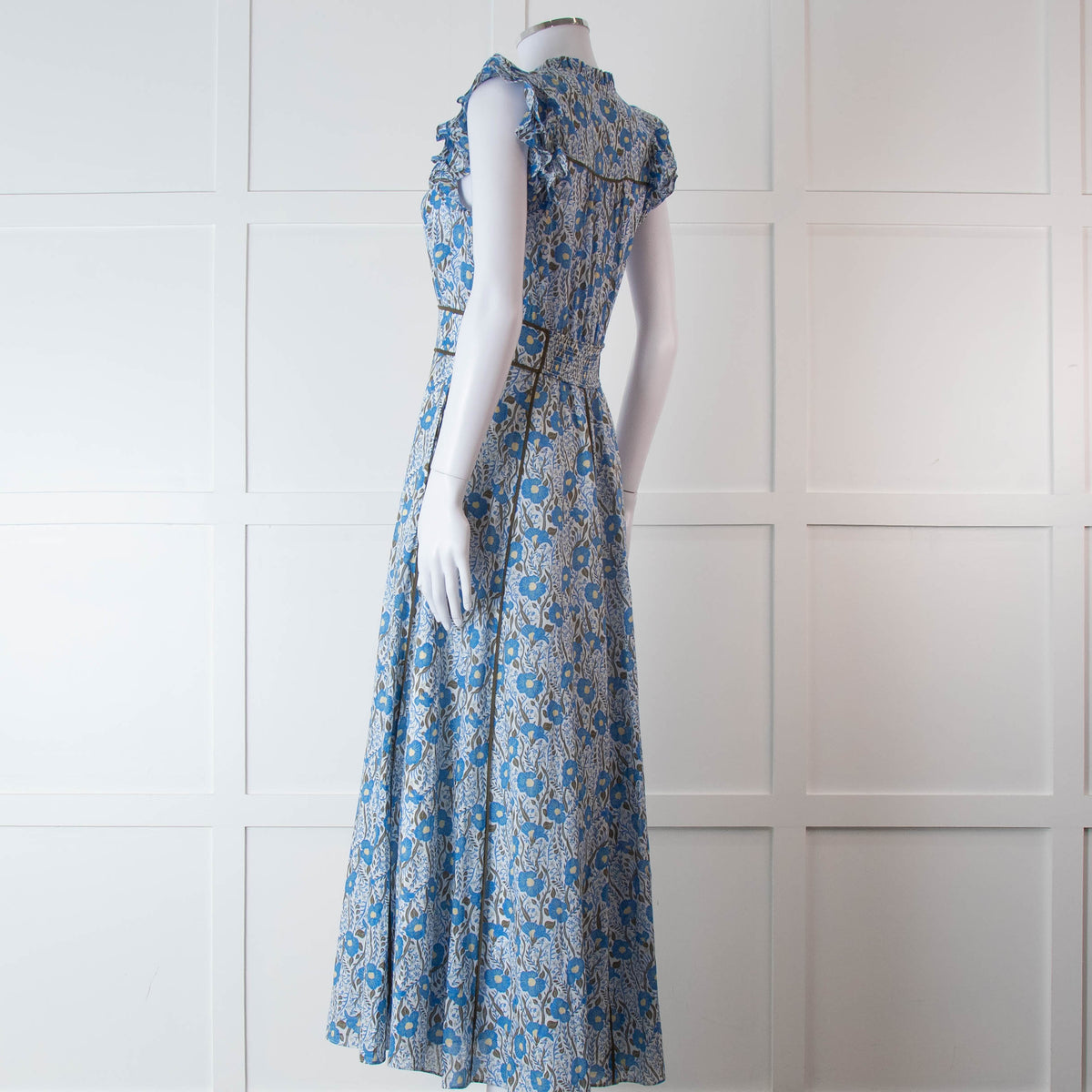 Me + Em White Blue Floral Cotton Sleeveless Maxi Dress