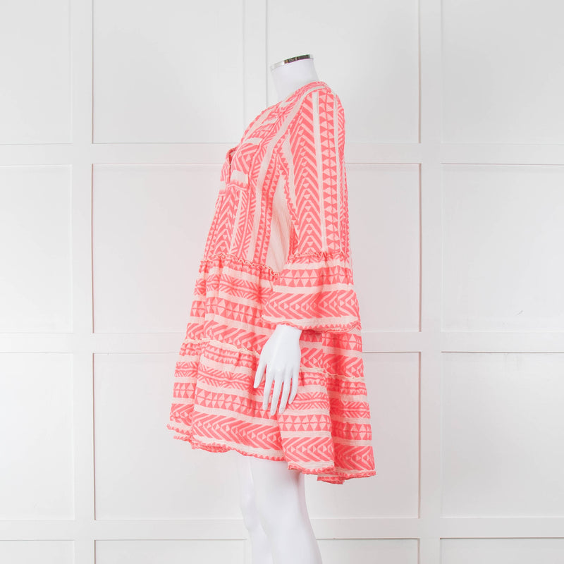 Devotion Twins White Neon Pink Tiered Short Kaftan