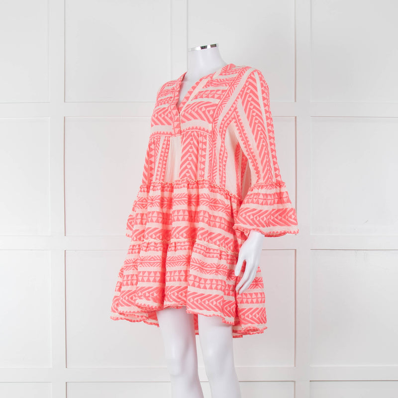 Devotion Twins White Neon Pink Tiered Short Kaftan