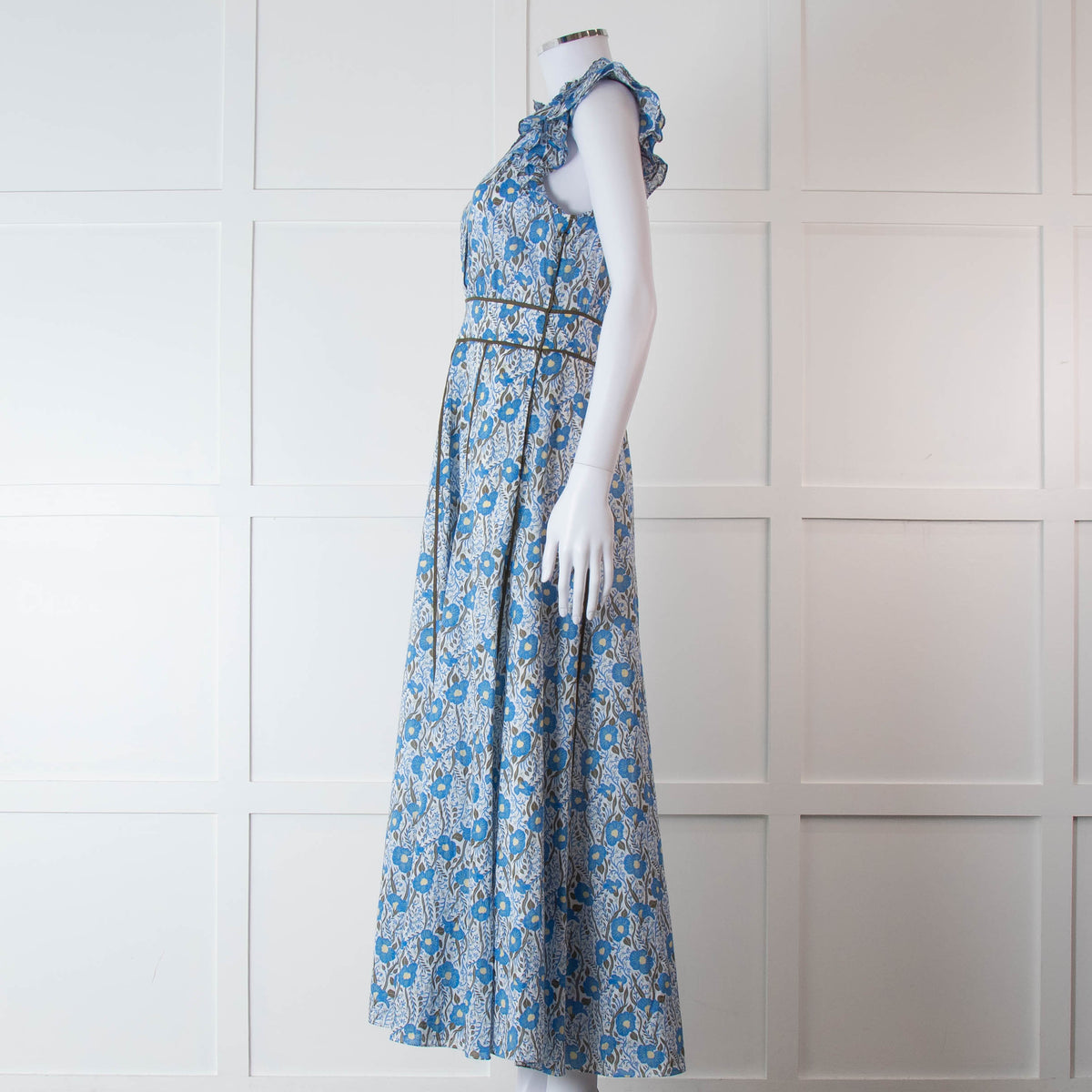 Me + Em White Blue Floral Cotton Sleeveless Maxi Dress