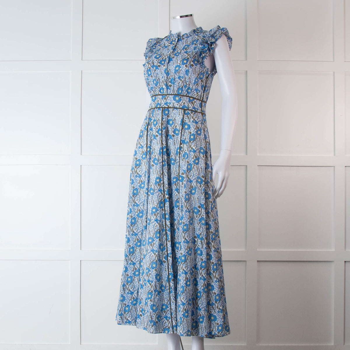 Me + Em White Blue Floral Cotton Sleeveless Maxi Dress