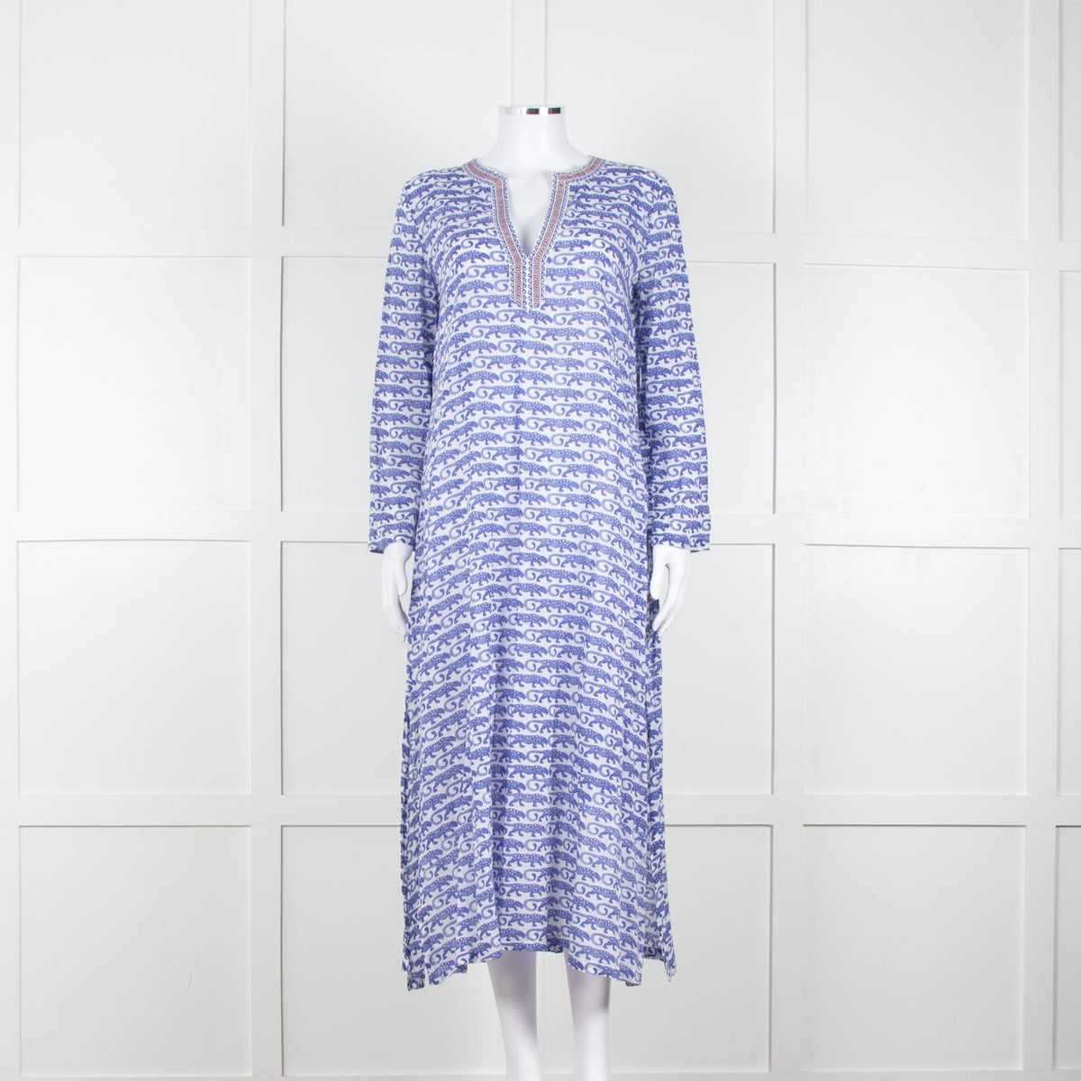 Le Sirenuse Blue and White Cheetah Block Print Dress