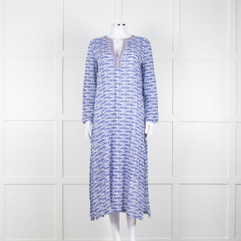Le Sirenuse Blue and White Cheetah Block Print Dress