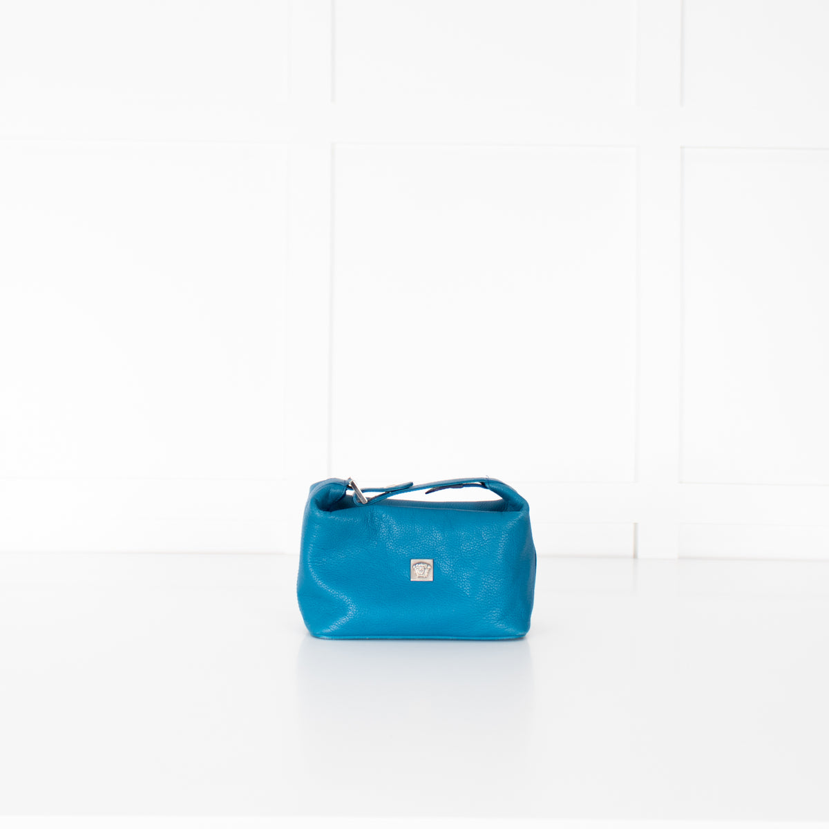 Gianni Versace Teal Hand Held Top Zip Bag