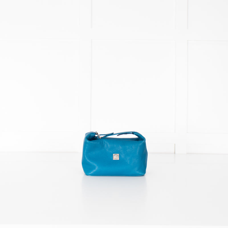 Gianni Versace Teal Hand Held Top Zip Bag