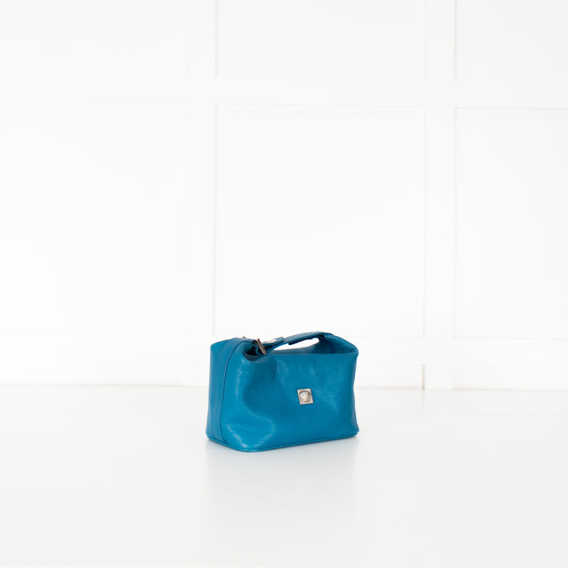 Gianni Versace Teal Hand Held Top Zip Bag