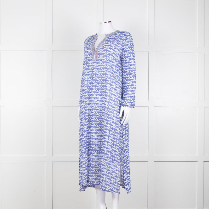 Le Sirenuse Blue and White Cheetah Block Print Dress