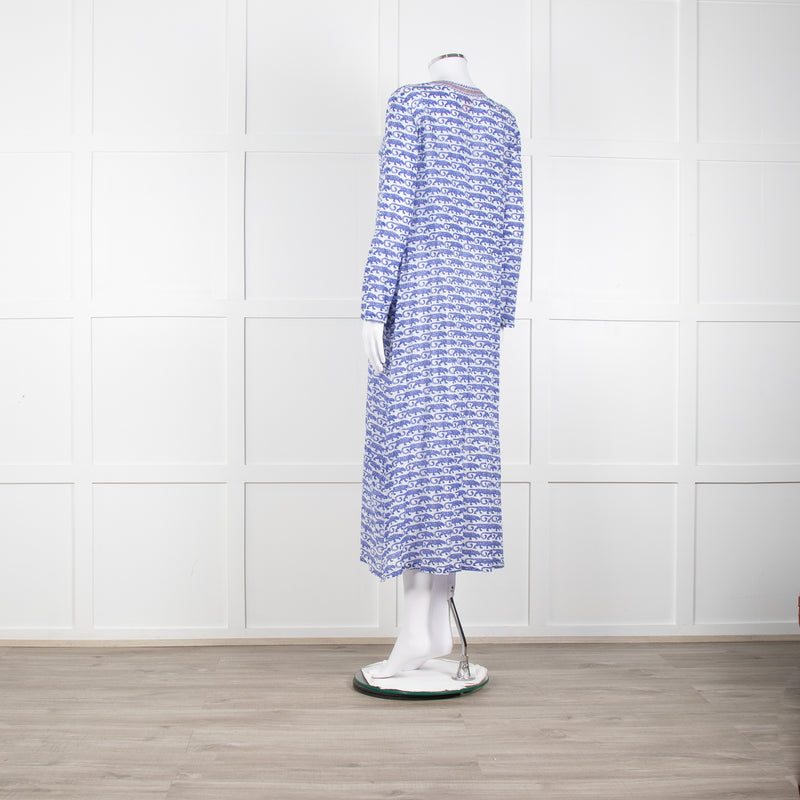 Le Sirenuse Blue and White Cheetah Block Print Dress