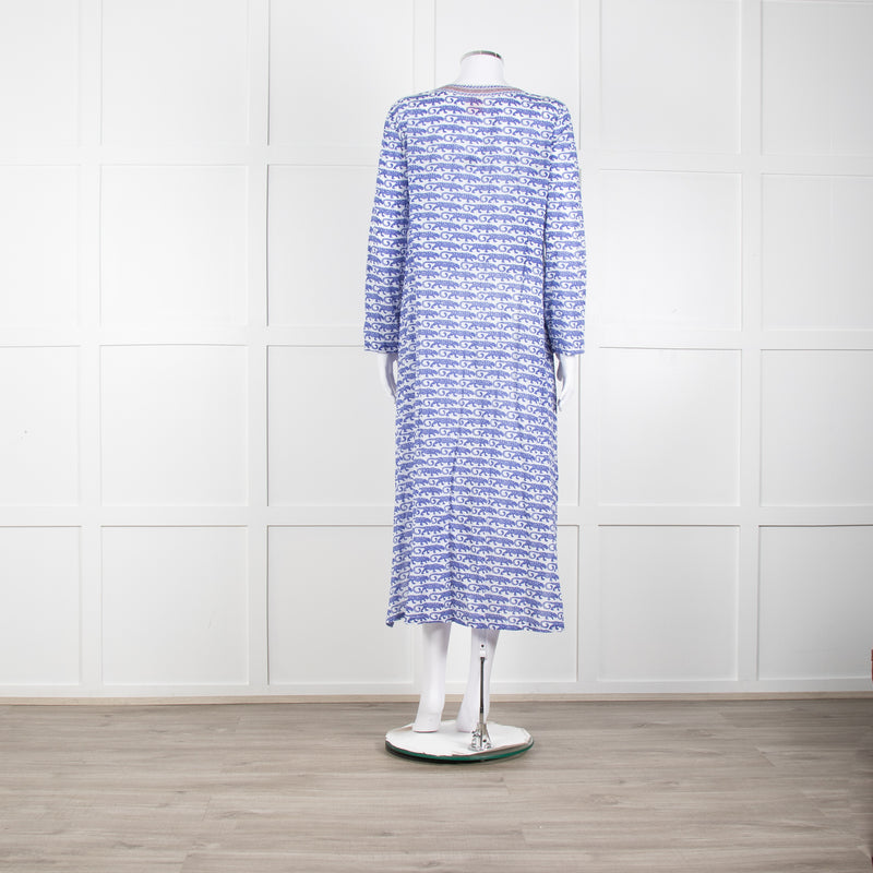 Le Sirenuse Blue and White Cheetah Block Print Dress
