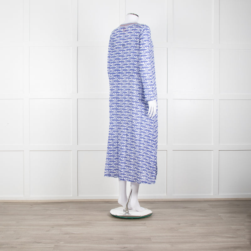 Le Sirenuse Blue and White Cheetah Block Print Dress