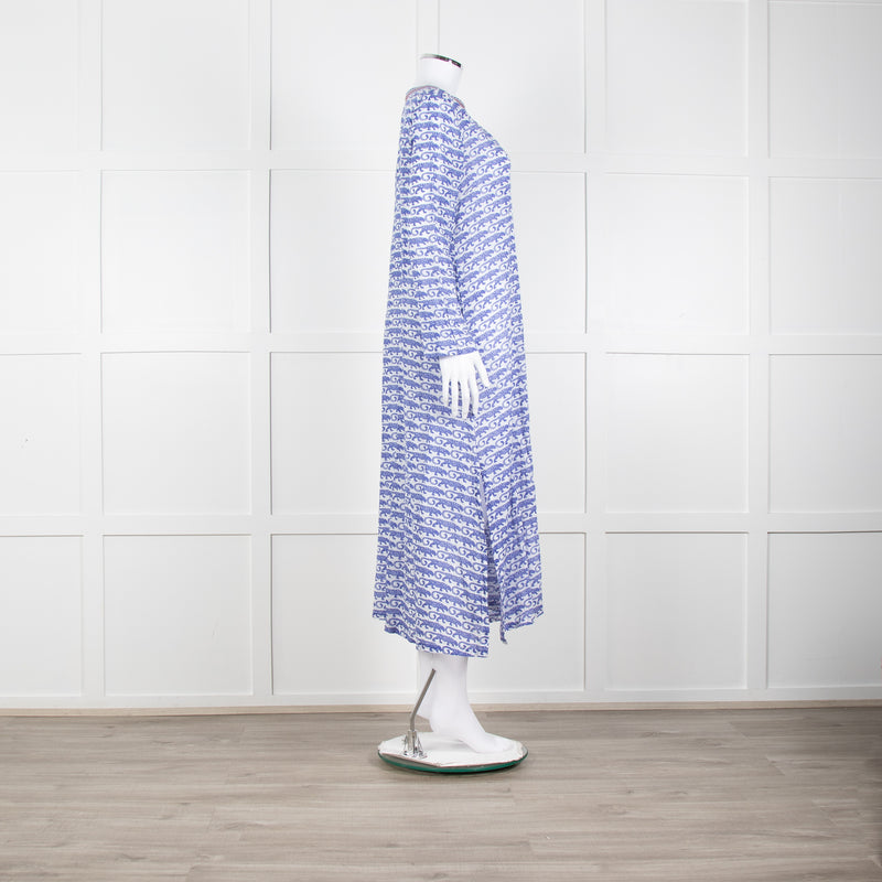 Le Sirenuse Blue and White Cheetah Block Print Dress