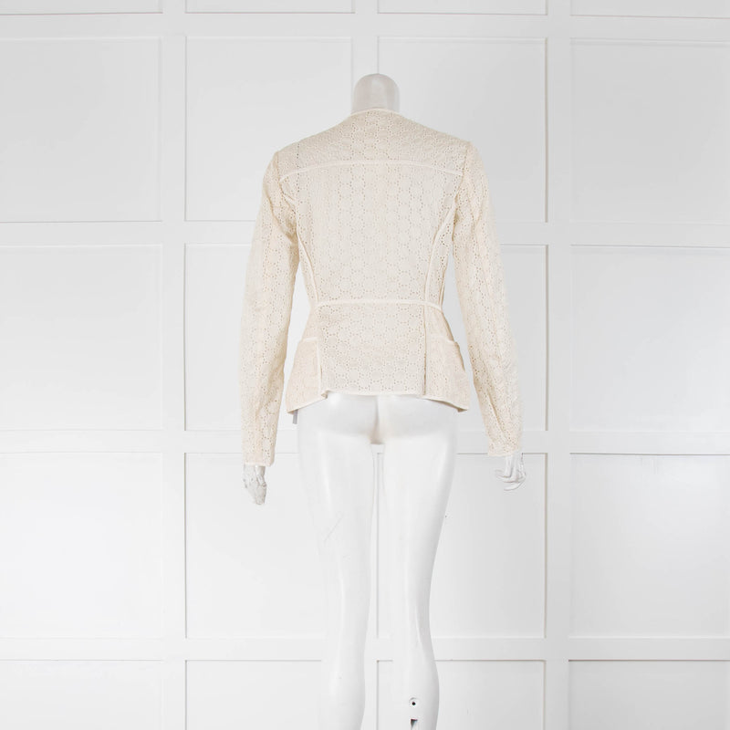 Moncler Cream Embroidered Light Zip Up Jacket