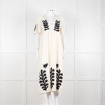 Leon & Harper Cream Cheesecloth Dress With Black Applique Pattern