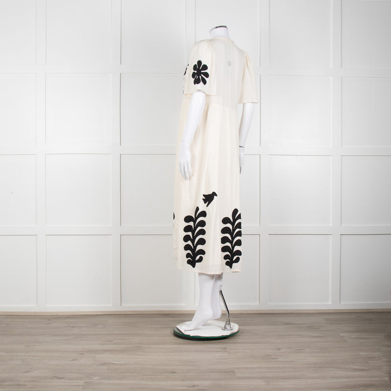 Leon & Harper Cream Cheesecloth Dress With Black Applique Pattern