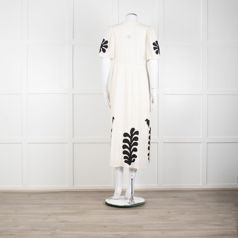 Leon & Harper Cream Cheesecloth Dress With Black Applique Pattern