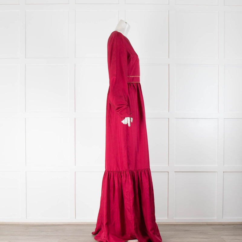 Roksanda Raspberry Pink Long Sleeve Silk Peplum Maxi Dress