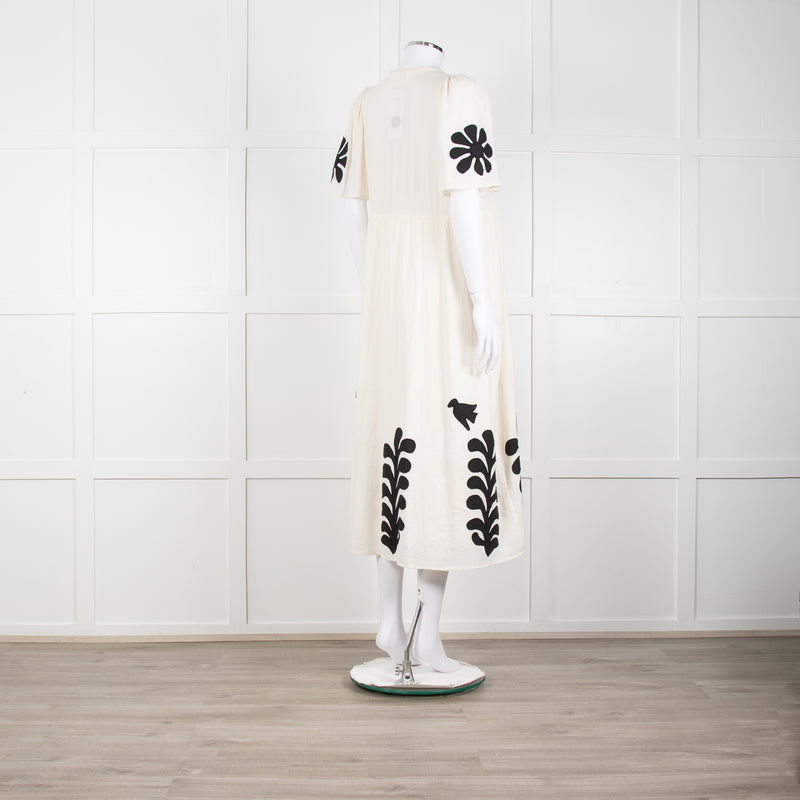 Leon & Harper Cream Cheesecloth Dress With Black Applique Pattern