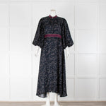 Roksanda Navy Purple Trim Cat Print Maxi Dress