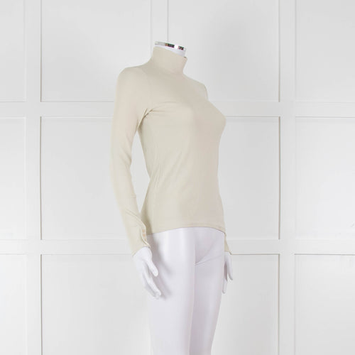 Sezane Beige Cotton Ribbed Long Sleeve T-Shirt