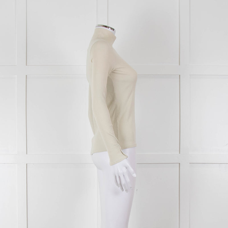 Sezane Beige Cotton Ribbed Long Sleeve T-Shirt