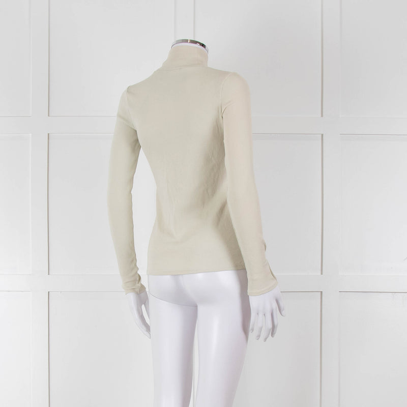 Sezane Beige Cotton Ribbed Long Sleeve T-Shirt
