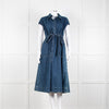CO Blue Denim Sleeveless Ruched Waist Midi Dress