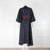 Roksanda Navy Purple Trim Cat Print Maxi Dress