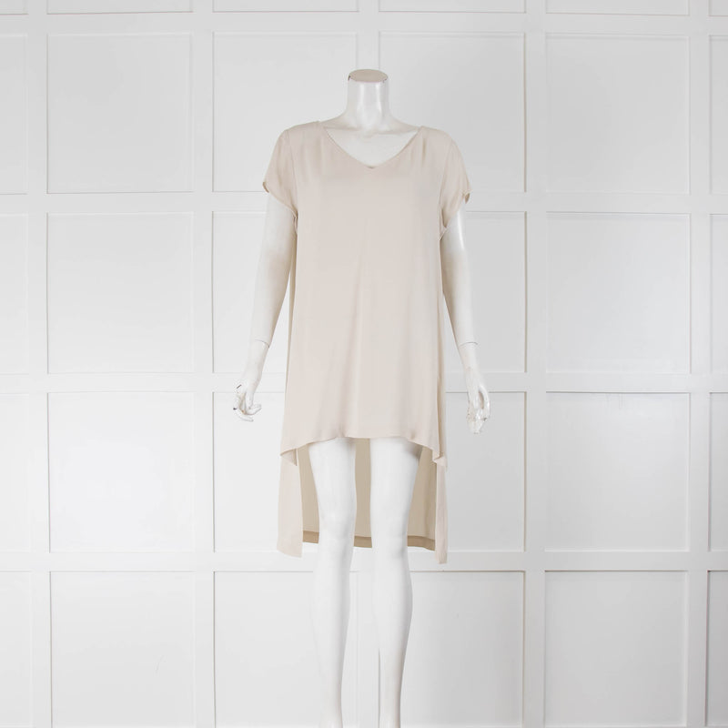 Eileen Fisher Neutral Long Line Short Sleeve Tunic Top