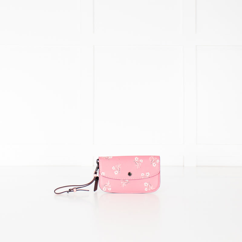 Coach Pink Glitter Flower Bow Embossed Patterned Purse