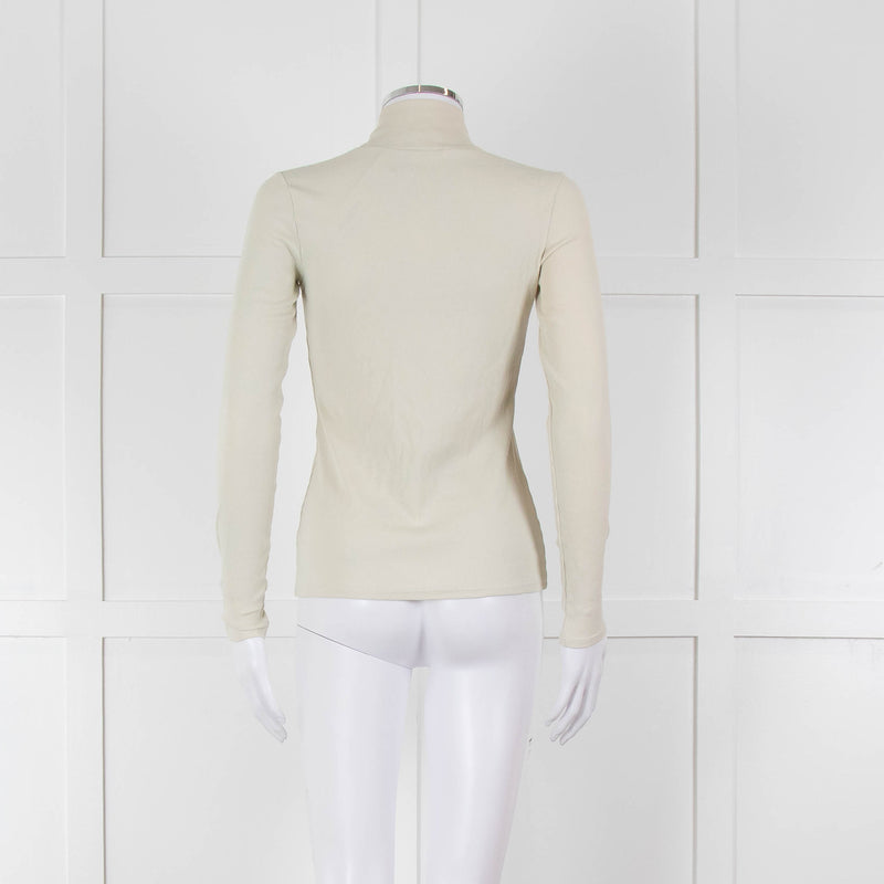 Sezane Beige Cotton Ribbed Long Sleeve T-Shirt