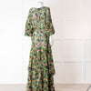 Saloni Green Orange Abstract Floral Print Silk Maxi Dress