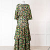 Saloni Green Orange Abstract Floral Print Silk Maxi Dress