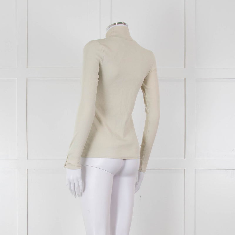 Sezane Beige Cotton Ribbed Long Sleeve T-Shirt