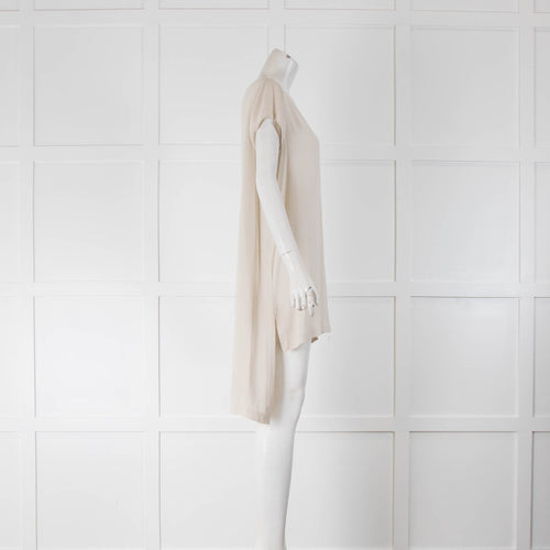 Eileen Fisher Neutral Long Line Short Sleeve Tunic Top