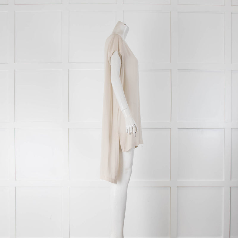 Eileen Fisher Neutral Long Line Short Sleeve Tunic Top