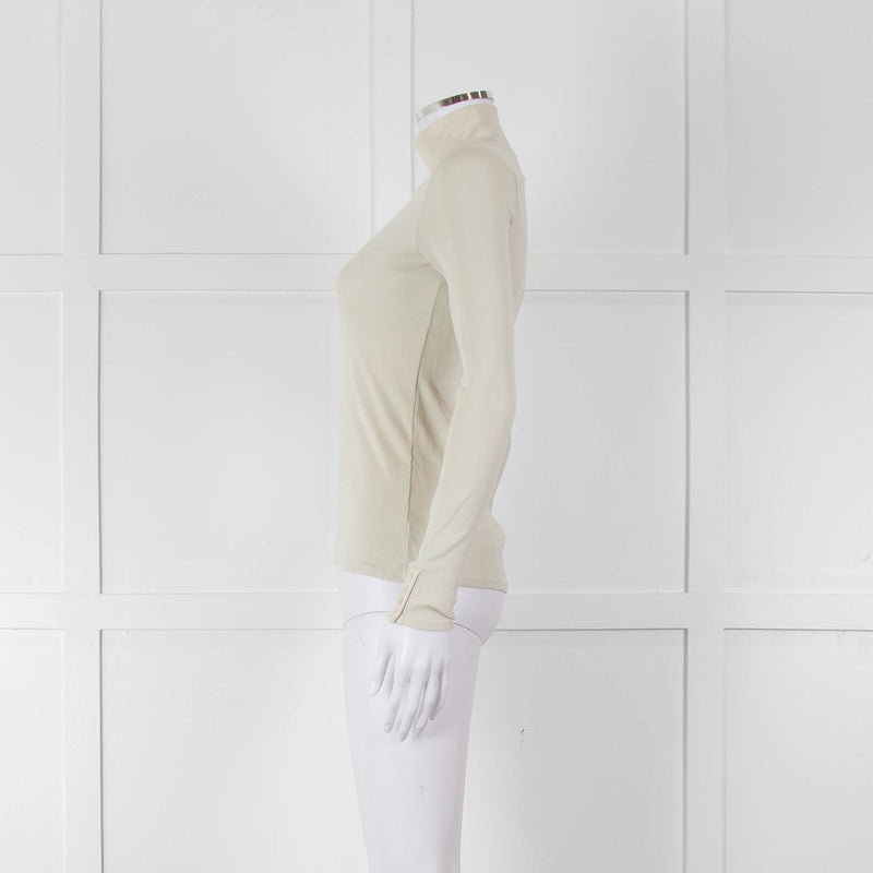 Sezane Beige Cotton Ribbed Long Sleeve T-Shirt